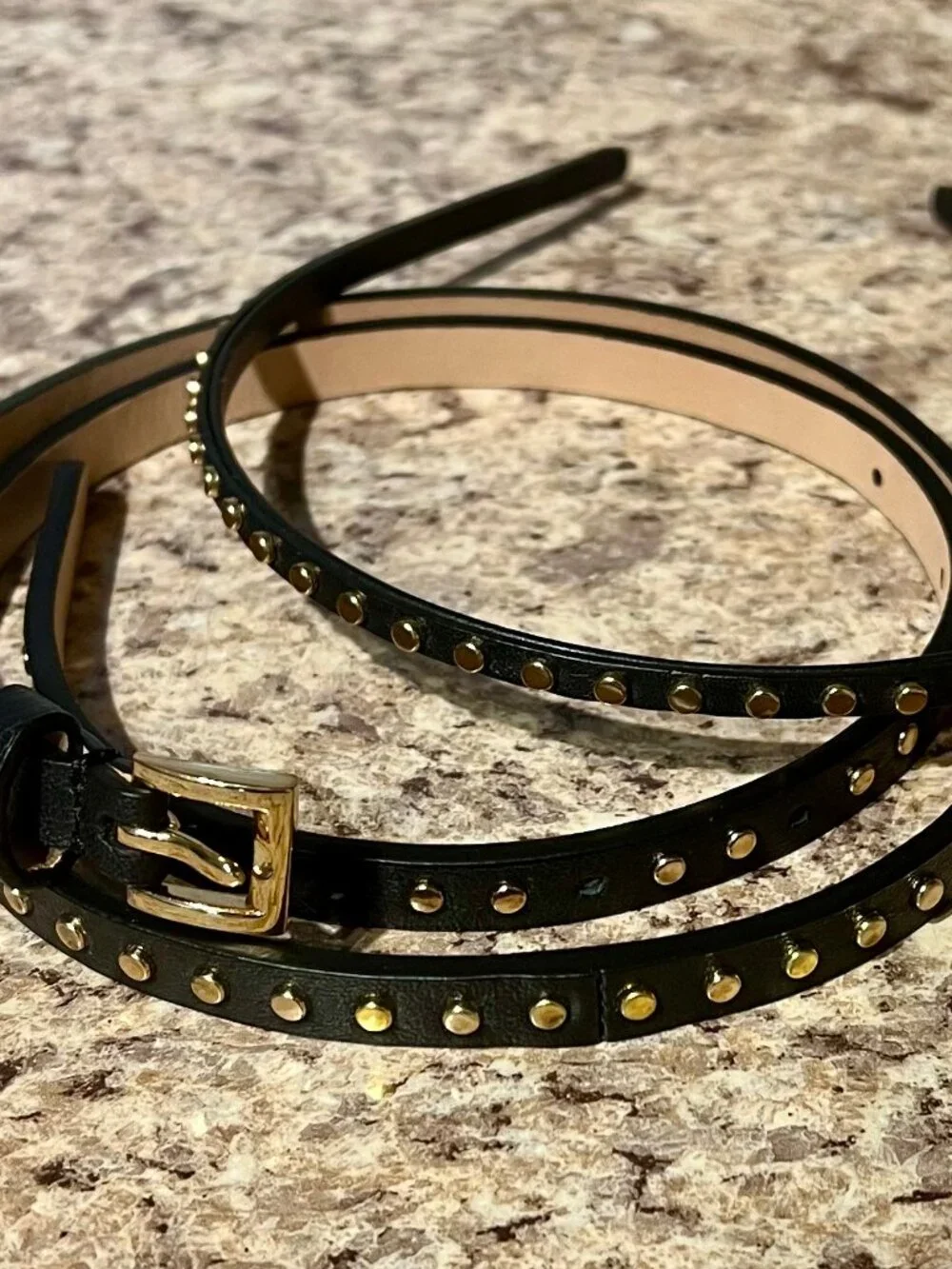 *NEW* {J.CREW} Women’s Gold Studded Black Leather Belt-Headband Set (Size Small) - Picture 2 of 8